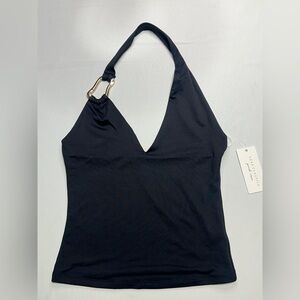 Luxe Classics Navy Blue Halter Top Gold Detail Size S